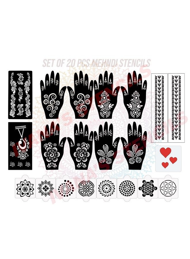 إيفاناز مجموعة مكونة من 20 قطعة، استنسل ملصقات بتصميم مهندي قابلة لإعادة الاستخدام لكلا اليدين | استنسل مهندي للأيدي | سريع وسهل الاستخدام، للفتيات والنساء والأطفال والمراهقين، D-2095 - Image 1