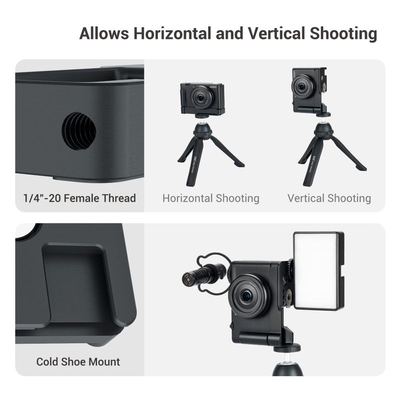 JJC ZV-1F ZV1F Camera Metal Grip Extension Bracket with Mic Cold Shoe Mount for Sony ZV-1F ZV-1II (Not for ZV-1),Must-Have Accessory for Vlog YouTube Vertical Video Shooting, Arca Swiss Quick Release Base - Image 5