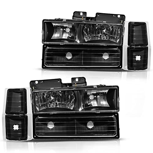 DWVO Headlight Assembly Compatible with 94-99 Chevy C/K C1500 C2500 C3500 K1500 K2500 K3500 Suburban 1995 1996 1997 1998 1999 Tahoe 1994 Blazer Headlamp w/Corner & Bumper Lights Black Housing - Image 1