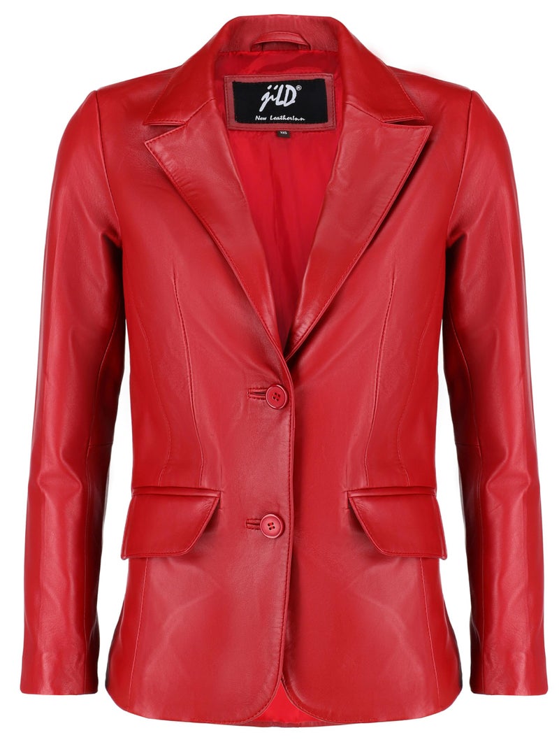 Jild Classic 2Button Lambskin Leather Blazer Women Casual Coat Long Sleeves Suit Style Leather Jacket Women LCREDL