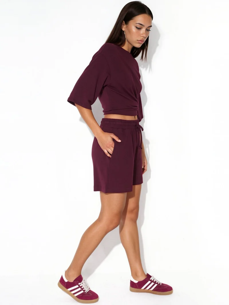 بوسيم BUSEM Mid-Waist Drawstring Sweat Shorts