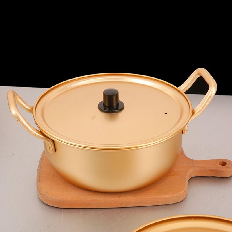 Korean Noodle Pot 18cm Yellow Aluminum Stockpot with Lid Double Handles Hot Pot Cooking for Instant Ramen and Hot Pot - Image 5