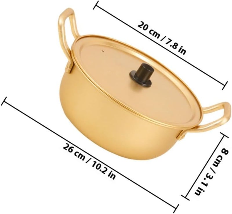 Korean Noodle Pot 18cm Yellow Aluminum Stockpot with Lid Double Handles Hot Pot Cooking for Instant Ramen and Hot Pot - Image 2