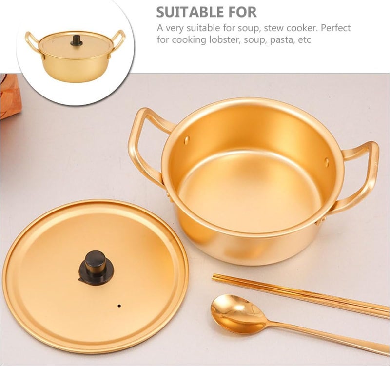Korean Noodle Pot 18cm Yellow Aluminum Stockpot with Lid Double Handles Hot Pot Cooking for Instant Ramen and Hot Pot - Image 3