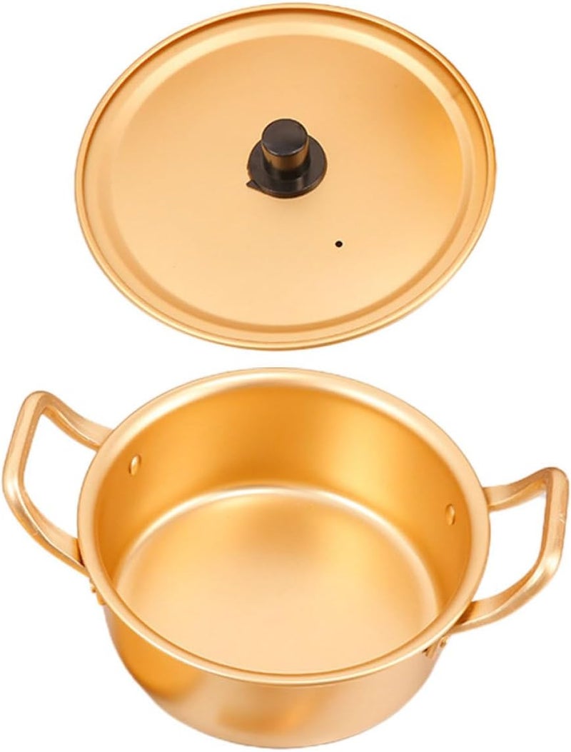 Korean Noodle Pot 18cm Yellow Aluminum Stockpot with Lid Double Handles Hot Pot Cooking for Instant Ramen and Hot Pot - Image 1