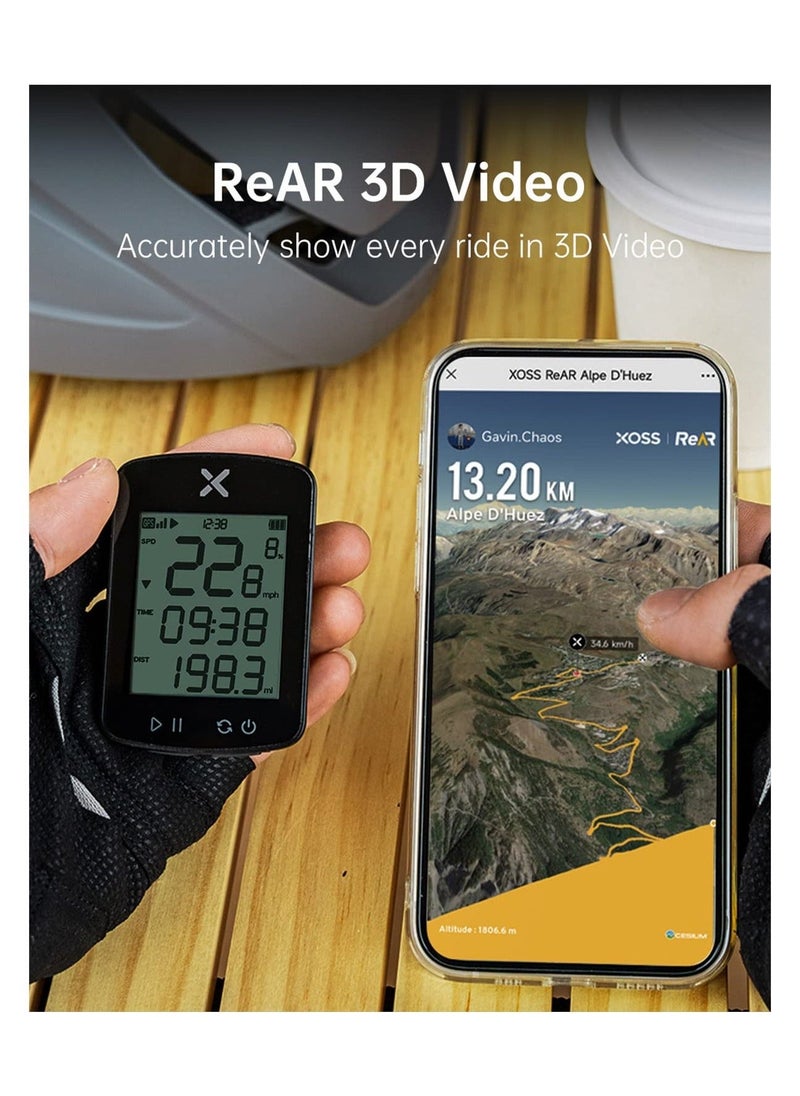 جهاز كمبيوتر دراجة GPS مع بلوتوث لاسلكي (دعم تطبيق XOSS) ، جهاز كمبيوتر للدراجات IPX7 مقاوم للماء قابل لإعادة الشحن مقياس سرعة الدراجة وعداد المسافات ببطارية تدوم 28 ساعة يناسب جميع الدراجات - Image 3