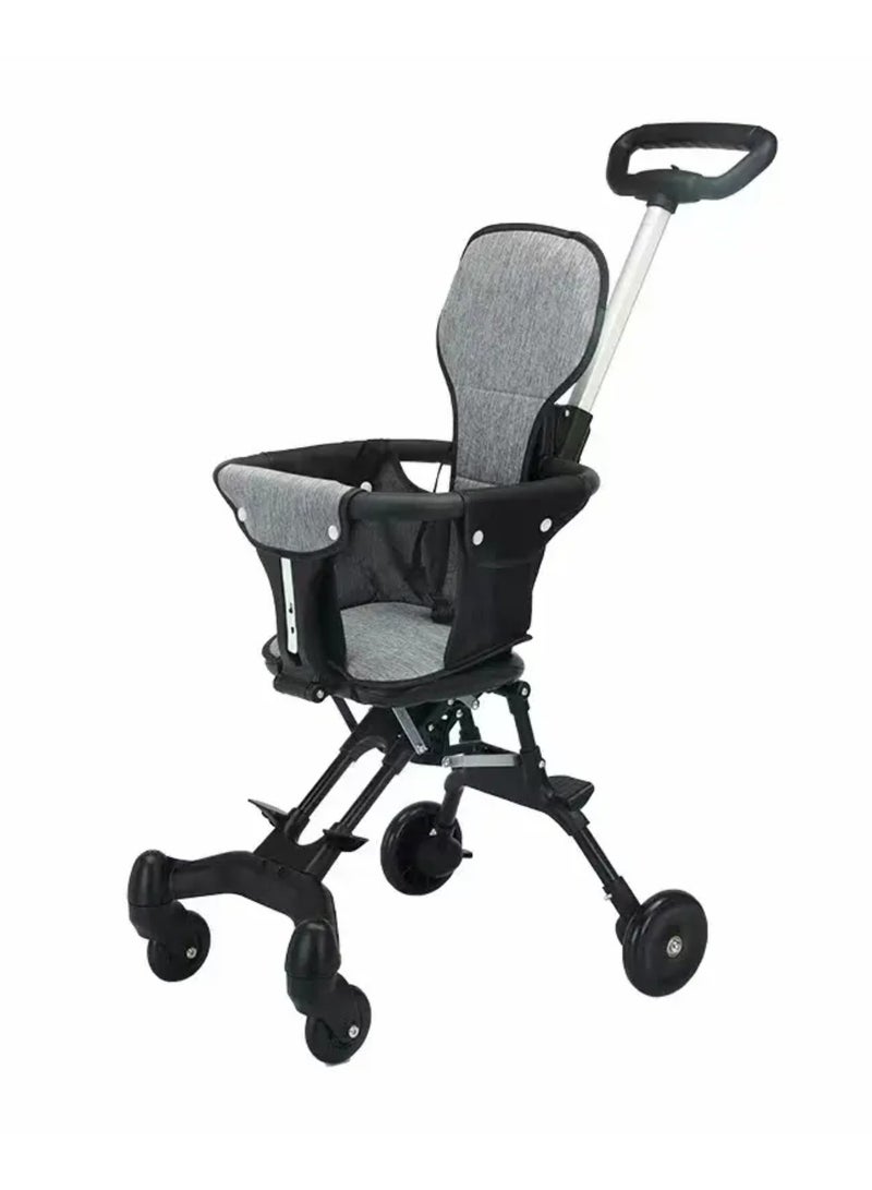 Foldable Four-wheeled Child Stroller, Lightly and easly Foldable Child Stroller, Suitable For 1-5 Years Old High Landscape Auxiliary Baby Artifact (BLACK) - Image 1