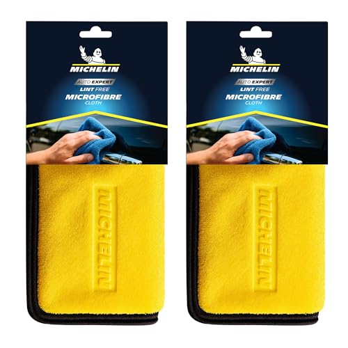 MICHELIN 500 GSM Pack of 2 (60x40 cm) Microfiber Cleaning Cloth for Car Double Sided, Super Absorbent, Lint-Free & Scratch-Free, Durable Ultra-Plush Cleaning Towel for Car, Bike & Glass - Image 1