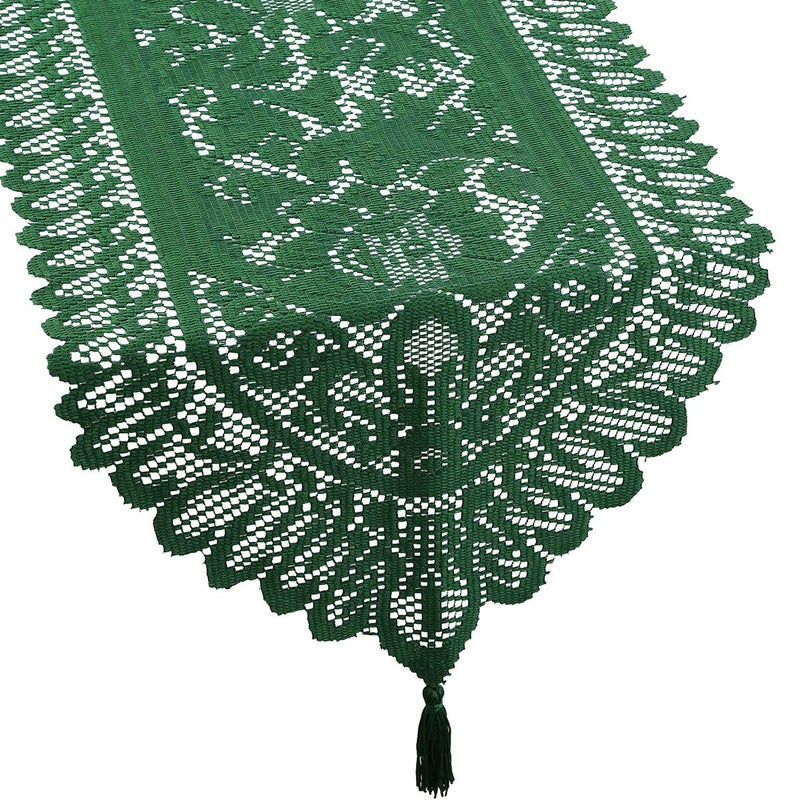 mookaitedecor Lace Table Runner for Wedding Party Coffee Table Decor Green  13 x 54 Inch - Image 4