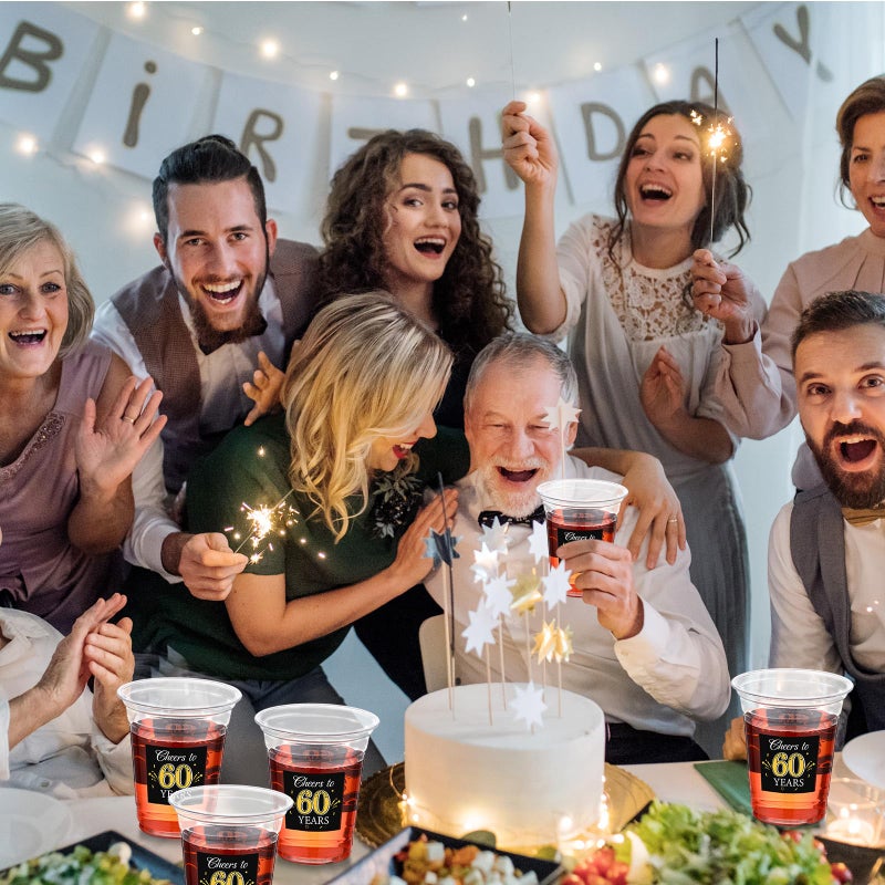 Funnymoom 100 Pack 60th Birthday Cup 12 oz Cheers to 60 Years Happy Birthday Disposable Clear Plastic Cups for Him Men Women Wedding Anniversary Decorations Party Favors - Image 4