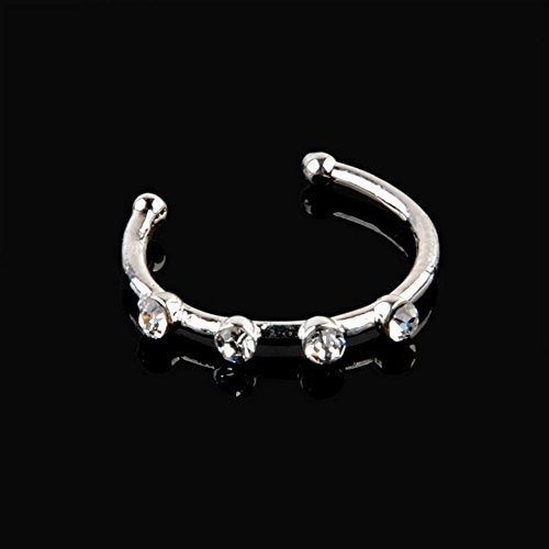 Greendou Fashion Jewelry Gold/Silver Thin Four Diamond Clear Crystal Nose Ring Stud Hoop-Sparkly Crystal Nose Ring (Silver) - Image 3