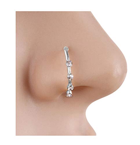 Greendou Fashion Jewelry Gold/Silver Thin Four Diamond Clear Crystal Nose Ring Stud Hoop-Sparkly Crystal Nose Ring (Silver) - Image 5