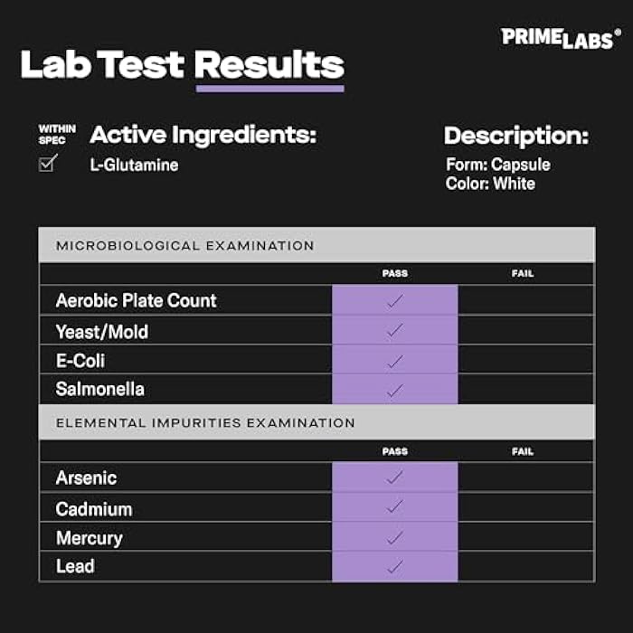 Prime Labs L Glutamine Capsules 600mg - Supports Strength, Muscle Recovery, Immunity, & Gut Health - Amino Acid Supplement - for Men & Women - Image 3