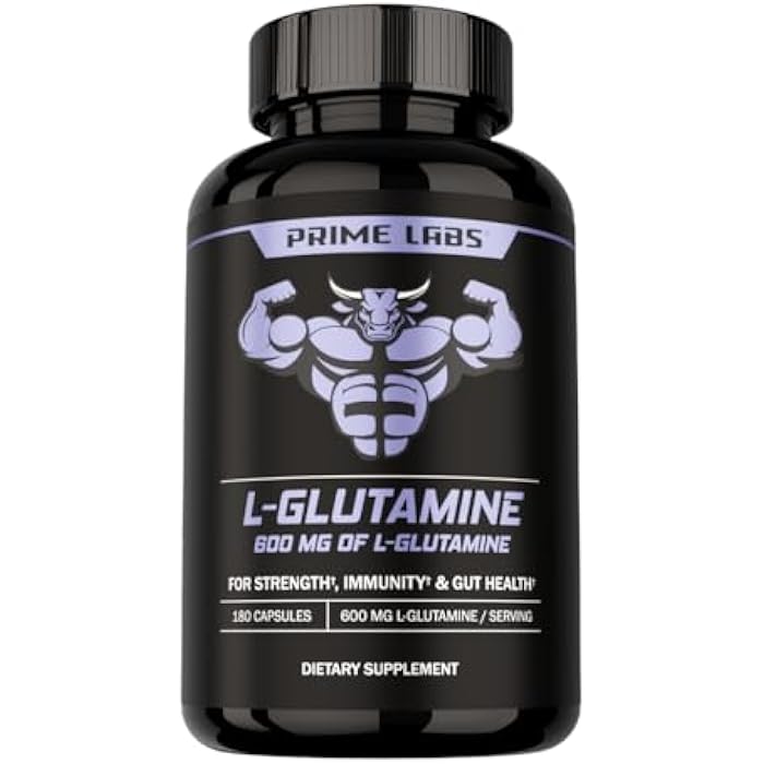 Prime Labs L Glutamine Capsules 600mg - Supports Strength, Muscle Recovery, Immunity, & Gut Health - Amino Acid Supplement - for Men & Women - Image 1