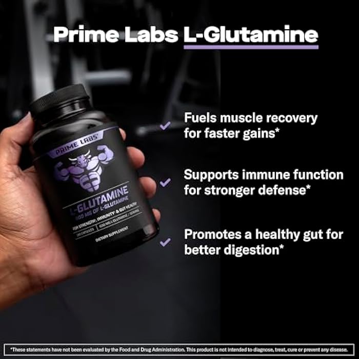 Prime Labs L Glutamine Capsules 600mg - Supports Strength, Muscle Recovery, Immunity, & Gut Health - Amino Acid Supplement - for Men & Women - Image 2