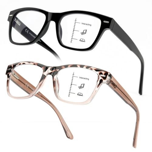SKYOAK 2 Pack Trendy Progressive Multifocus Reading Glasses for Women, Retro Rectangle Frame Anti UV/Eyestrain Computer Readers, Stylish Spring Hinge Multifocal Glasses with Metal Core Wire, 2.5x - Image 1