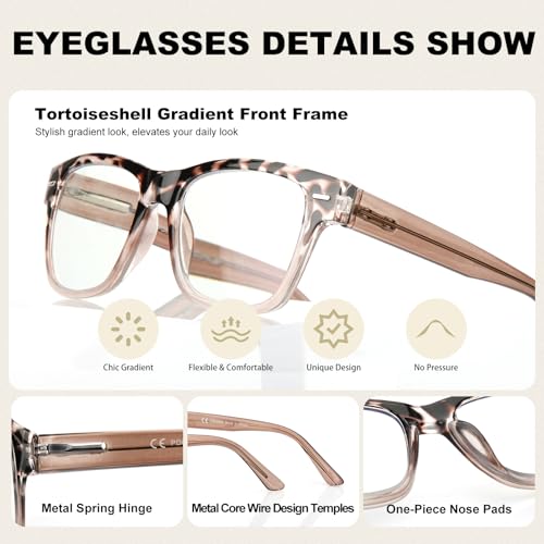 SKYOAK 2 Pack Trendy Progressive Multifocus Reading Glasses for Women, Retro Rectangle Frame Anti UV/Eyestrain Computer Readers, Stylish Spring Hinge Multifocal Glasses with Metal Core Wire, 2.5x - Image 4