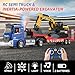 Fistone RC SemiTrailer Truck Friction Powered Excavator Toy Set 124 Scale with Sound and Lights 6 CH Remote Control Flatbed Truck and InertiaPowered Excavator Toys for Kids Boys Blue - Image 4