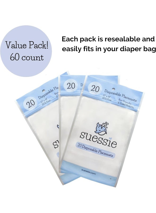 suessie سوسيي مفارش طاولة قابلة للاستخدام مرة واحدة - 60 قطعة (3 أكياس من 20) للأطفال أو الرضع - خالية من BPA وصديقة للبيئة - ملصقات على سطح الطاولة للأطفال - مفارش طاولة ملصقة من 4 جوانب للأطفال - Image 3