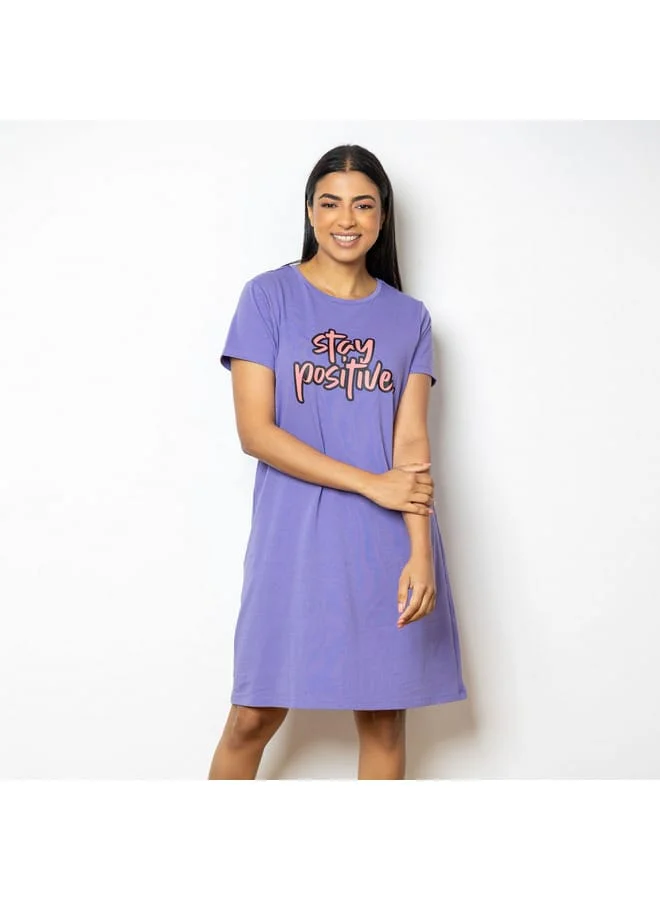 Aadaraya Aadaraya Graphic Print Round Neck Sleepshirt with Short Sleeves