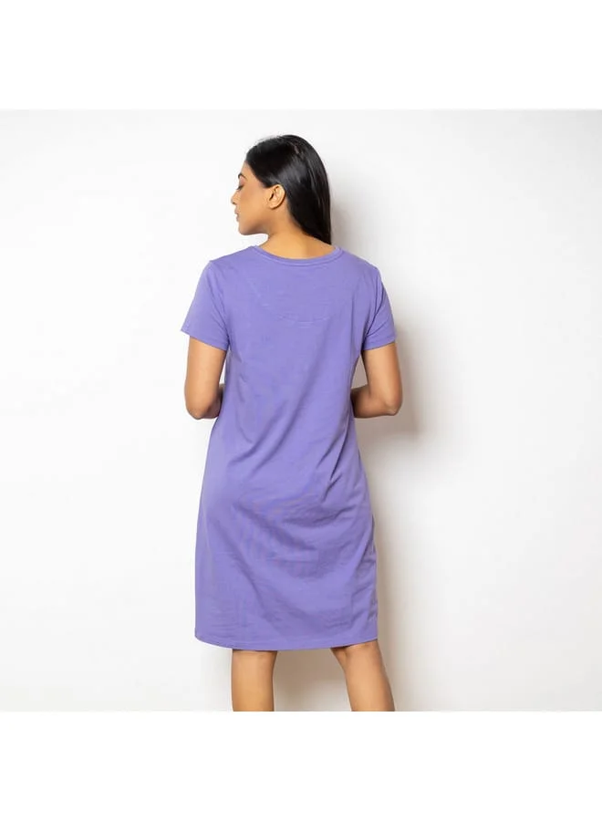 Aadaraya Aadaraya Graphic Print Round Neck Sleepshirt with Short Sleeves