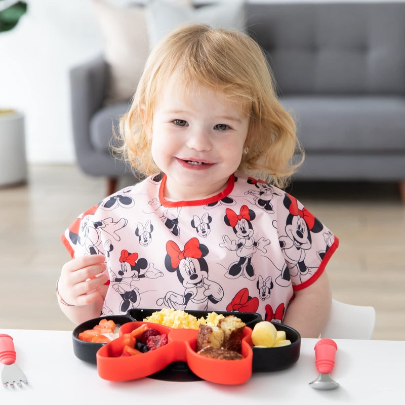 Bumkins Disney Short Sleeve Bib for Girl or Boy, Toddler and Kids for 1-3 Years, Large Size, Essential Must Have for Junior Children, Eating, Mess Saving Soft Fabric Apron for Play, Minnie Mouse - Image 3