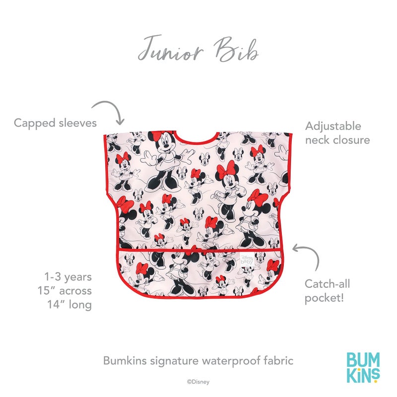 Bumkins Disney Short Sleeve Bib for Girl or Boy, Toddler and Kids for 1-3 Years, Large Size, Essential Must Have for Junior Children, Eating, Mess Saving Soft Fabric Apron for Play, Minnie Mouse - Image 4