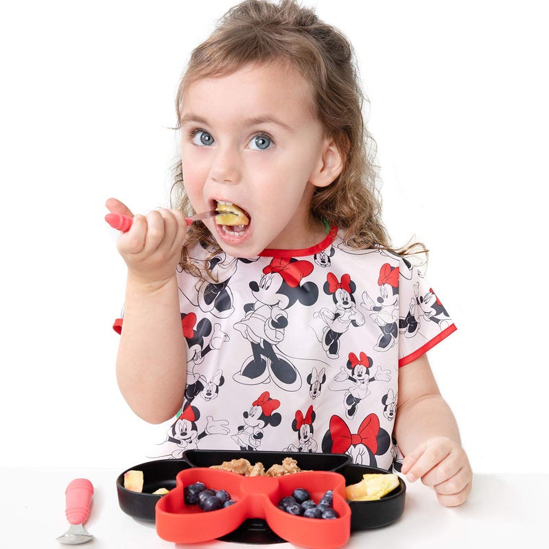 Bumkins Disney Short Sleeve Bib for Girl or Boy, Toddler and Kids for 1-3 Years, Large Size, Essential Must Have for Junior Children, Eating, Mess Saving Soft Fabric Apron for Play, Minnie Mouse - Image 2