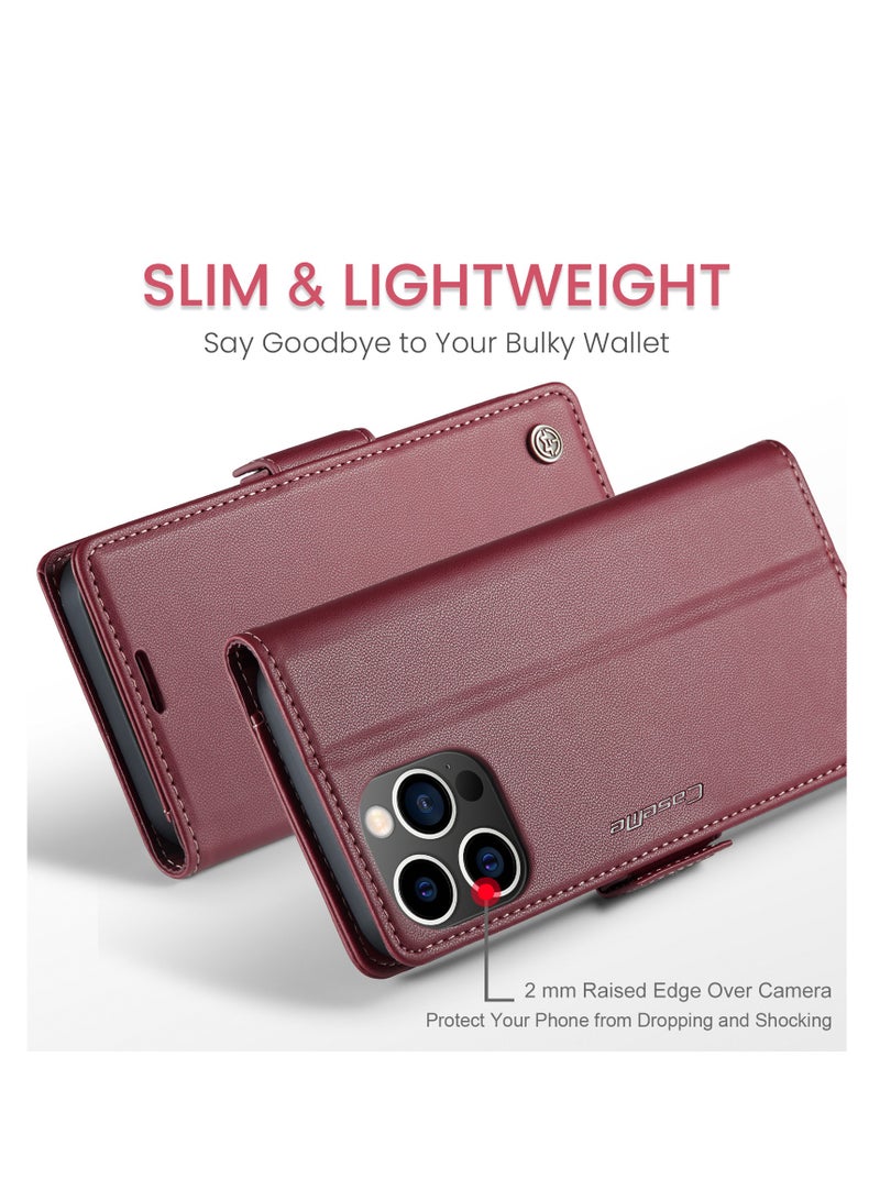 CaseMe Flip Wallet Case For Apple iPhone 15 Pro Max, [RFID Blocking] PU Leather Wallet Flip Folio Case with Card Holder Kickstand Shockproof Phone Cover (Red)  - Image 3