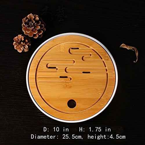 Hoobar Bamboo Kungfu Tea Tray Table Serving Tray Chinese Style Water Storage Gongfu tea tray (White 1) - Image 2
