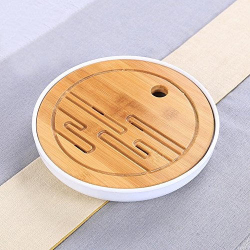 Hoobar Bamboo Kungfu Tea Tray Table Serving Tray Chinese Style Water Storage Gongfu tea tray (White 1) - Image 1