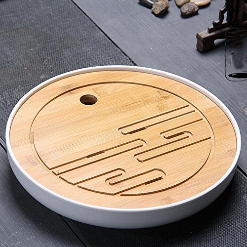 Hoobar Bamboo Kungfu Tea Tray Table Serving Tray Chinese Style Water Storage Gongfu tea tray (White 1) - Image 3