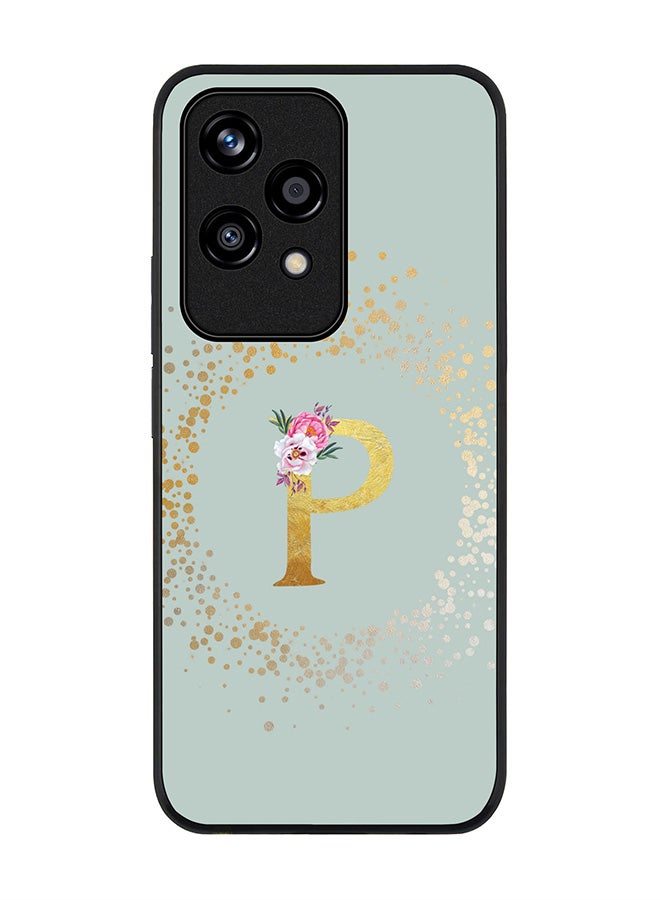 Stylizedd Rugged Black edge case for Honor 200 Lite, Slim fit Case Flexible Cover - Custom Monogram Initial Letter Floral Pattern Alphabet - P (Light Grey ) - Image 1