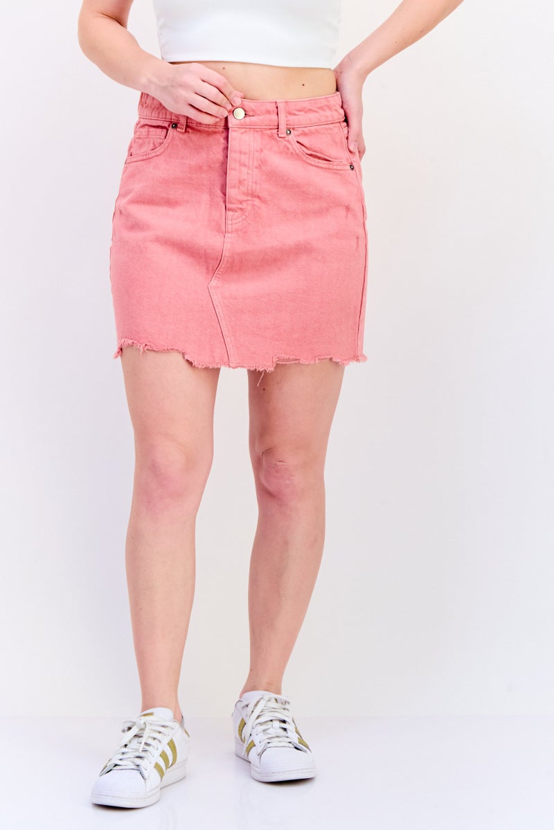 ONLY Women Solid Mini Denim Skirt, Dusty Rose - Image 1