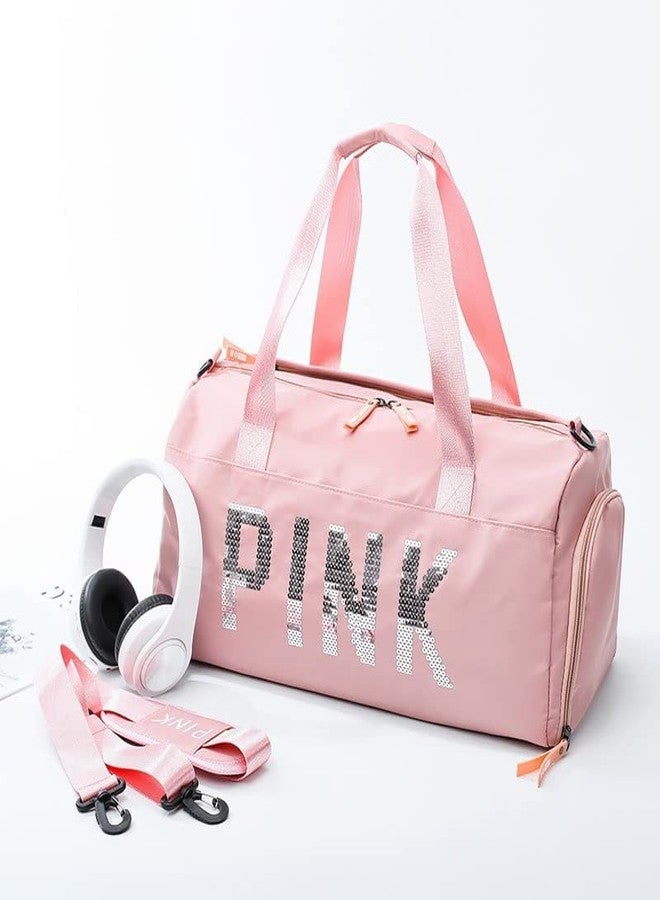 Firstdemand 2 L Crossbody Gym Duffel Bag Unisex Sport Bags Women Luxury Handbags Pink Letter Large Capacity Travel Duffle Striped Beach Bag on Shoulder for Outdoor Business and Gym (Peach) - Image 5