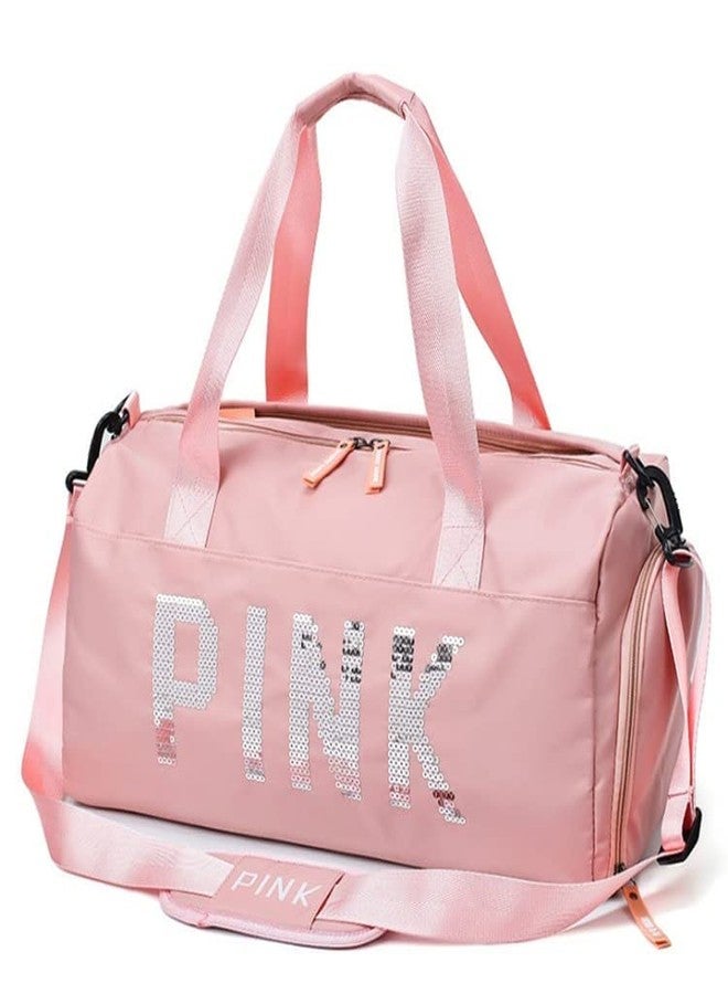 Firstdemand 2 L Crossbody Gym Duffel Bag Unisex Sport Bags Women Luxury Handbags Pink Letter Large Capacity Travel Duffle Striped Beach Bag on Shoulder for Outdoor Business and Gym (Peach) - Image 1