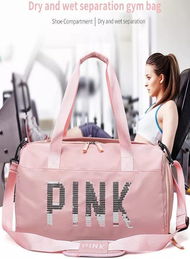 Firstdemand 2 L Crossbody Gym Duffel Bag Unisex Sport Bags Women Luxury Handbags Pink Letter Large Capacity Travel Duffle Striped Beach Bag on Shoulder for Outdoor Business and Gym (Peach) - Image 4