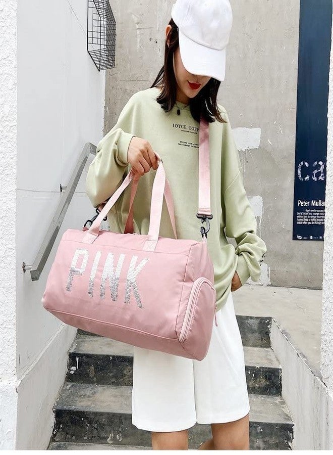 Firstdemand 2 L Crossbody Gym Duffel Bag Unisex Sport Bags Women Luxury Handbags Pink Letter Large Capacity Travel Duffle Striped Beach Bag on Shoulder for Outdoor Business and Gym (Peach) - Image 2