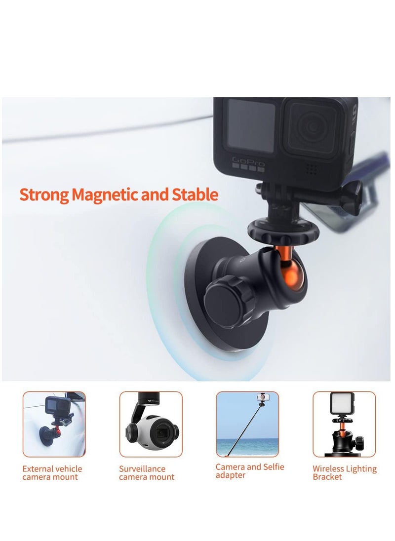 KASTWAVE - Magnetic Camera Mount with Mini Ball Head, Magnetic Mount Base Stand with 1/4"-20 Male Thread Stud for Camera, for AKASO Action Camera, for Insta360 Action Camera, for DJI Osmo Action Camera - Image 1