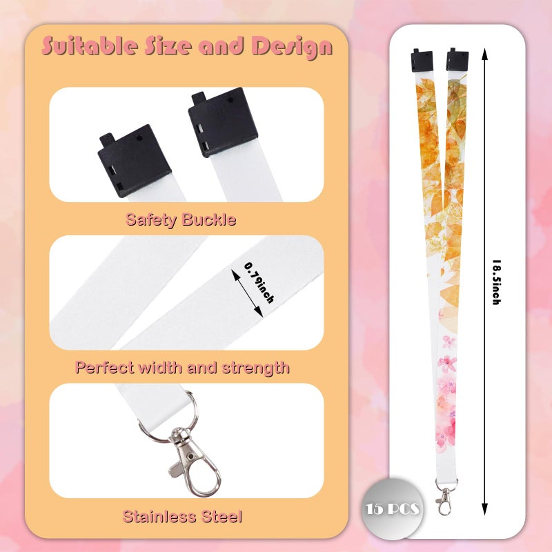 RYKOMO 15 Pieces Sublimation Blank Lanyards White Sublimation Lanyards Neck Lanyard with Badge Holder with Detachable Buckles Heat Transfer Lanyard for Keychain Card Name - Image 2