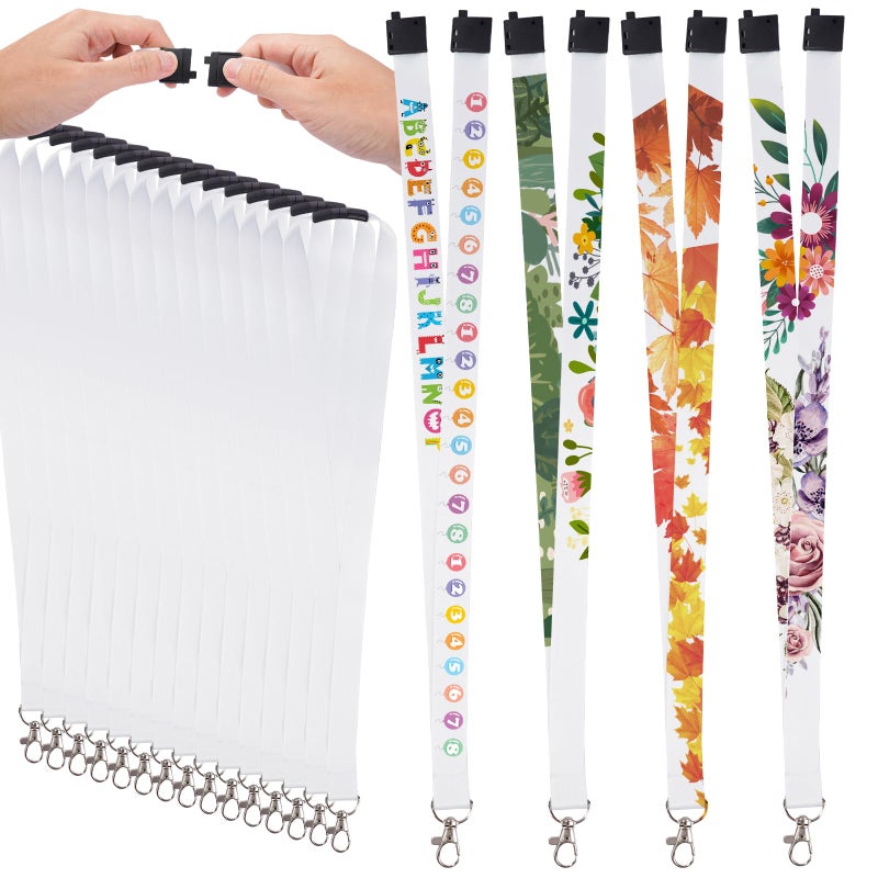 RYKOMO 15 Pieces Sublimation Blank Lanyards White Sublimation Lanyards Neck Lanyard with Badge Holder with Detachable Buckles Heat Transfer Lanyard for Keychain Card Name - Image 1