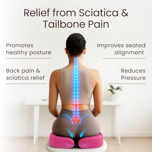Sleepavo Office Chair Cushion Seat Cushion for Tailbone Pain Relief Butt Pillow for Coccyx Sciatica and Lower Back Pain Orthopedic Chair Pad for Lumbar Support in Office Desk Pink - Image 3