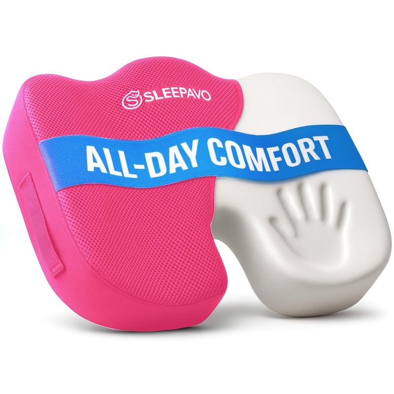 Sleepavo Office Chair Cushion Seat Cushion for Tailbone Pain Relief Butt Pillow for Coccyx Sciatica and Lower Back Pain Orthopedic Chair Pad for Lumbar Support in Office Desk Pink - Image 2