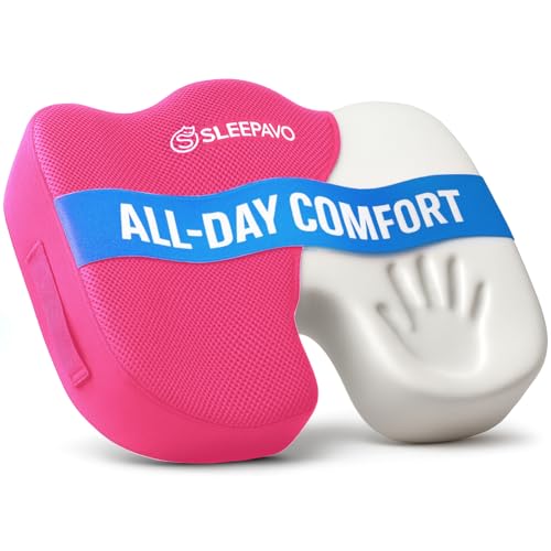 Sleepavo Office Chair Cushion Seat Cushion for Tailbone Pain Relief Butt Pillow for Coccyx Sciatica and Lower Back Pain Orthopedic Chair Pad for Lumbar Support in Office Desk Pink - Image 1