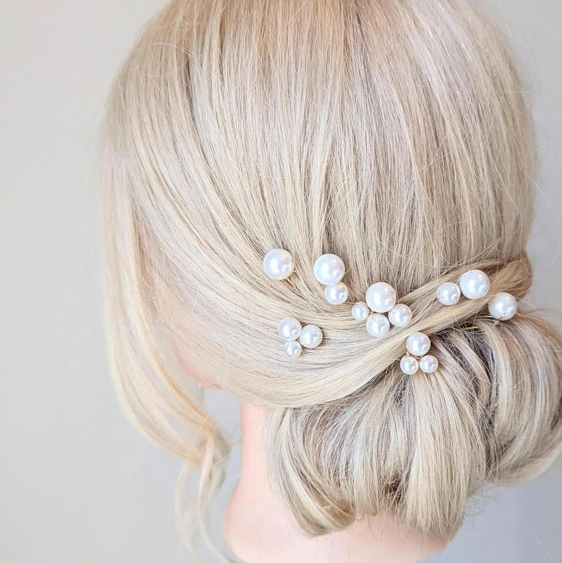 DORMITORRY DORMITORRY Bridal Pearl Hair Pins Set Gold Hair Accessories for Weddings Handmade Pearl Bobby Pins for Women Bridesmaids Prom and Special Events Elegant Hair Jewelry for Updos Set of 8  - Image 5