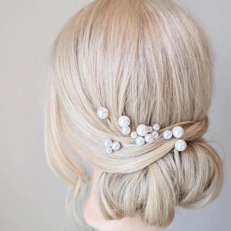 DORMITORRY DORMITORRY Bridal Pearl Hair Pins Set Gold Hair Accessories for Weddings Handmade Pearl Bobby Pins for Women Bridesmaids Prom and Special Events Elegant Hair Jewelry for Updos Set of 8  - Image 3