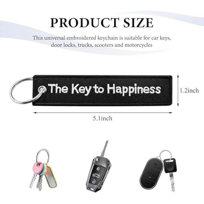 PERSONALIZED KEYCHAIN, 2 PACK EMBROIDERY TAG KEYCHAIN, FOB KEY RING ACCESSORIES FOR CAR MOTORCYCLE SCOOTER (THE KEY TO HAPPINESS) - Image 3
