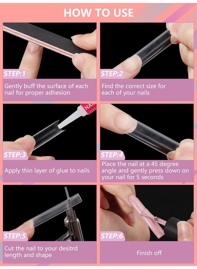 Deciniee 480PCS Extra Long C Curve Nail Tips and Glue, 2 Packs Natural and Clear Acrylic for Nails Professional Set, 12 Sizes Artificial Straight Square French False Nail Tips - Image 5