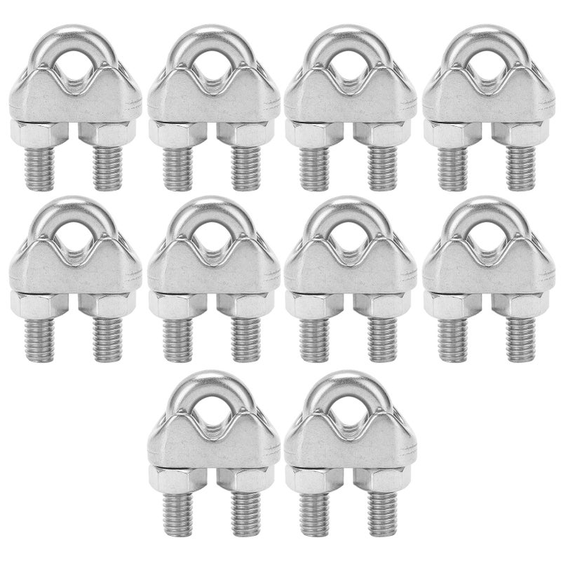 10pcs 1/4 Inch M6 Stainless Steel Wire Rope Cable Clip Clamp U Bolt Saddle Fastener - Image 1