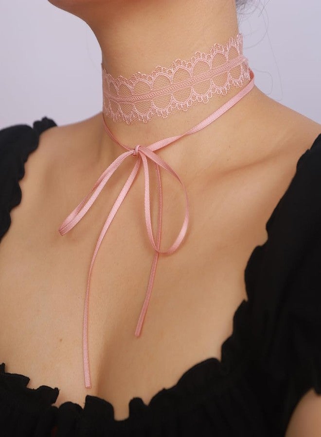 Beryuan Vintage Lace Bow-knot Collar Choker Necklace - Gothic Lace Pattern - Halloween Costume for Women (Pink) - Image 3